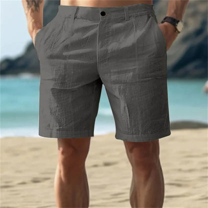 2025Men's Solid Color Casual Short Pants Linen Beach Breathable Comfortable Straight Short Trousers Hawaiian Holiday Men'S Pants
