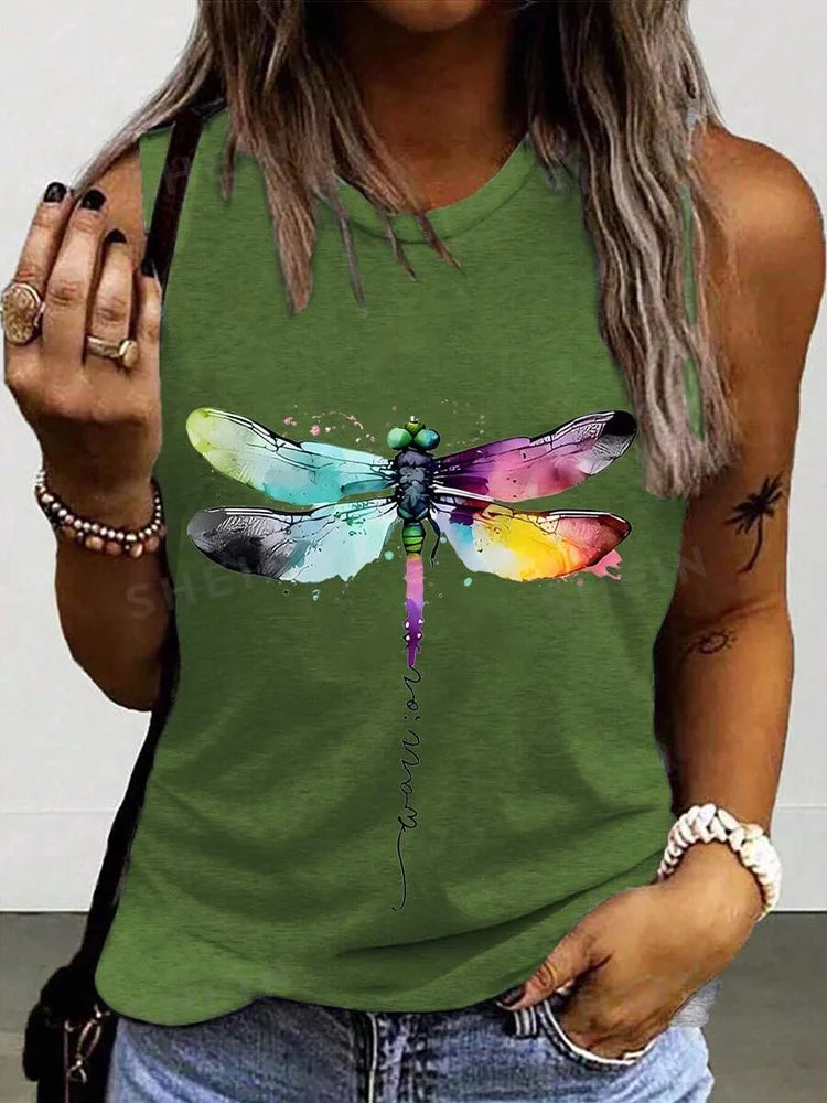 2024 New Urban Street Fashion Women's Crew-neck Tank Top Summer Daily Casual Women's Tank Top Flower Print Sleeveless T-shirt