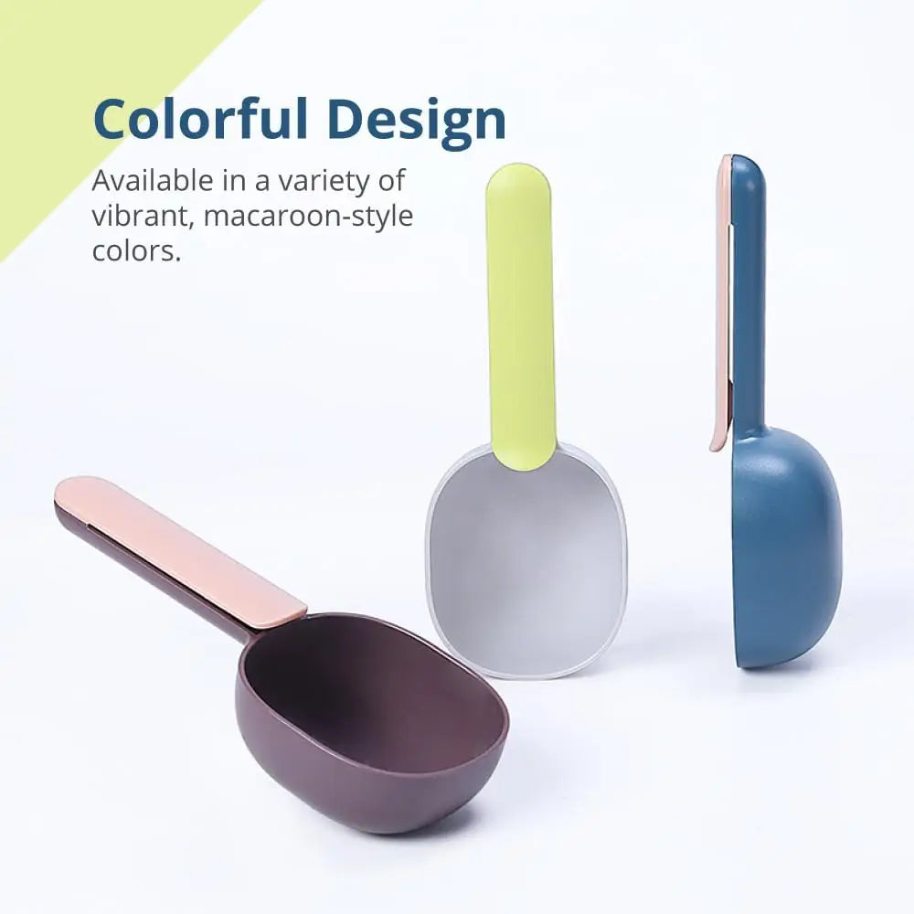 Pet Food Scoop with Ergonomic Bag Clip Handle for Cats Puppies and Small Dogs Measuring Scoop