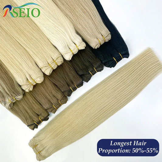 RSEIO High Quality Straight Human Hair Weft Bundles Very Thick European Remy Natural Real Human Hair Extension 14"-22" Can Curly