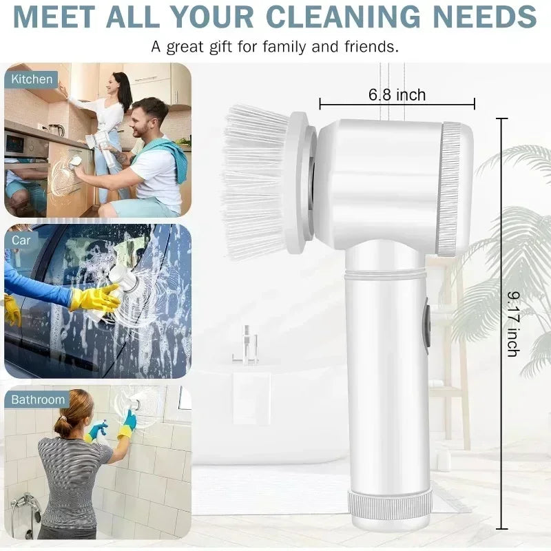 Household electric cleaning brushes, cordless cleaning brushes for kitchen and bathroom, and 5 electric scrubbers with replaceab