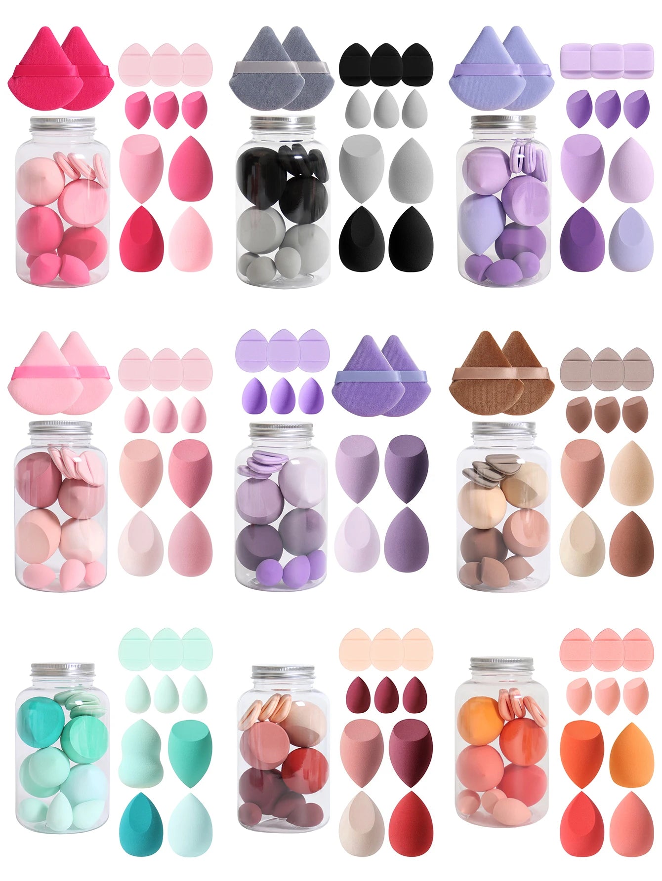 12Pcs Makeup Sponge Set with Storage Jar Latex-Free, Makeup Sponge Finger Puff, Dual-Use Wet & Dry Foundation Cosmetic Puffs