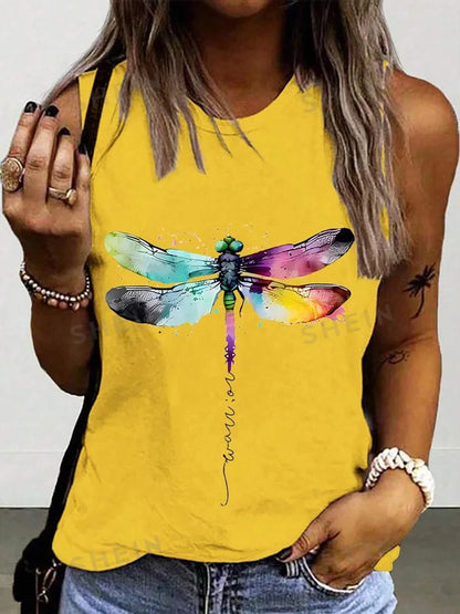 2024 New Urban Street Fashion Women's Crew-neck Tank Top Summer Daily Casual Women's Tank Top Flower Print Sleeveless T-shirt