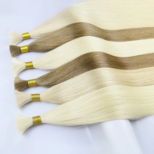 JENSFN  Bulk Hair Extensions Human Hair Straight  16"-26" Inch 50g/Strand  #613 60  Brown Blonde Color Hair Salon Supplies