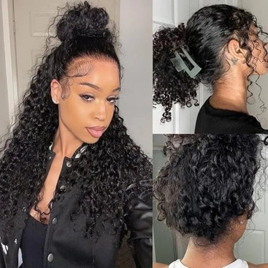 360 Full Lace Wig Invisible Drawstring Deep Wave Frontal Wig Curly Human Hair Wigs Brazilian 13X4 Hd Lace Wig 220 Density 30Inch