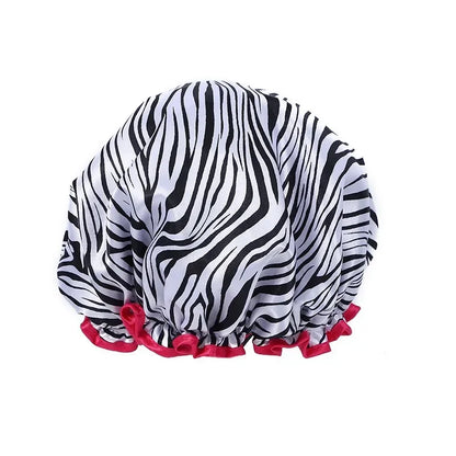 1pc Waterproof Shower Cap Leopard Print Double Layer Elastic Shower Hair Cover Reusable Wave Point Shower Cap Bathing Supplies
