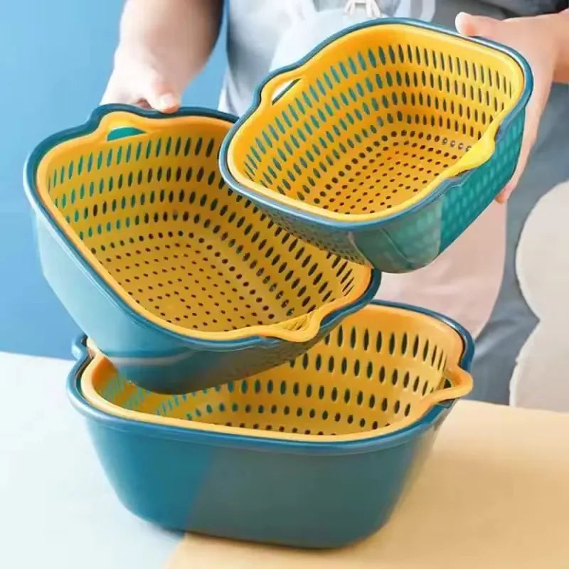 1PC Multifunctional Double-Layer Vegetable Sink Drain Basket Kitchen Fruit Plate Living Room Household Vegetable Washing Basin