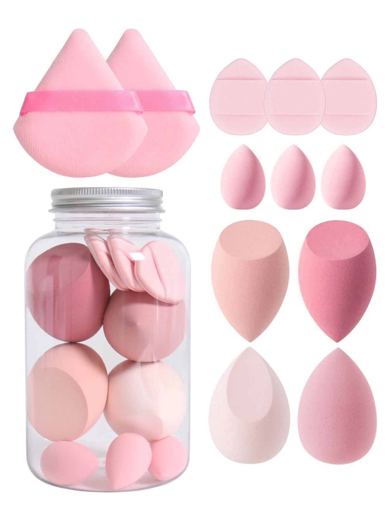12Pcs Makeup Sponge Set with Storage Jar Latex-Free, Makeup Sponge Finger Puff, Dual-Use Wet & Dry Foundation Cosmetic Puffs