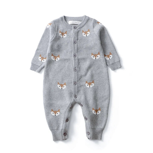 0-3 Y Baby Clothes Single Breast Boys Knit Rompers Full Of Print Girls Jumpsuits Toddler Outfit