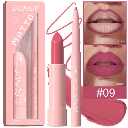 Red Brown Matte Lipstick Lip Liner Set Waterproof Long Lasting Hydrating Non Sticky Contour Lip Makeup