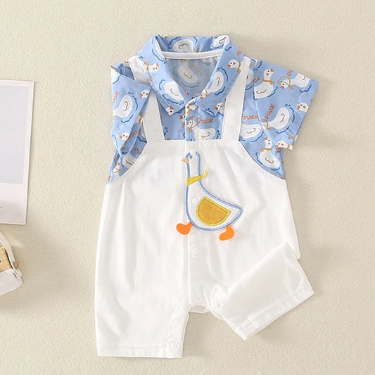 Baby clothes 2024 summer new short-sleeved male and female baby newborn cute jumpsuit pure cotton free shipping