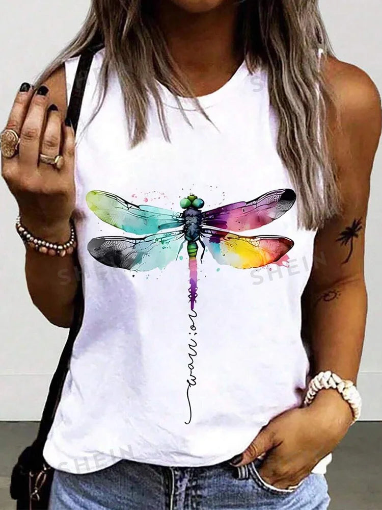 2024 New Urban Street Fashion Women's Crew-neck Tank Top Summer Daily Casual Women's Tank Top Flower Print Sleeveless T-shirt