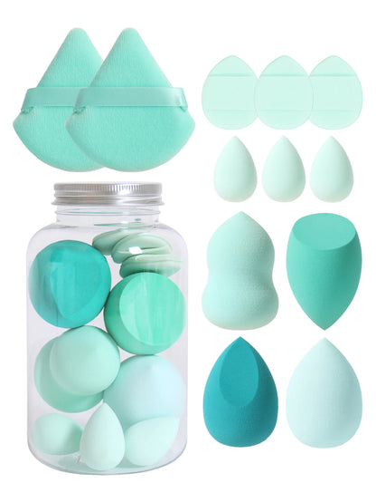 12Pcs Makeup Sponge Set with Storage Jar Latex-Free, Makeup Sponge Finger Puff, Dual-Use Wet & Dry Foundation Cosmetic Puffs