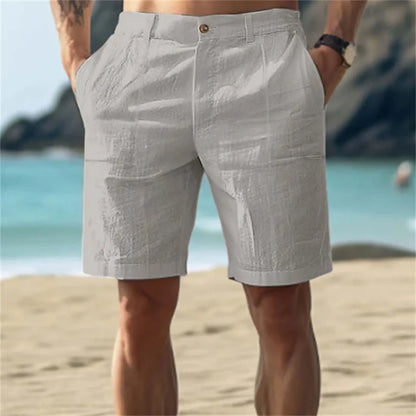 2025Men's Solid Color Casual Short Pants Linen Beach Breathable Comfortable Straight Short Trousers Hawaiian Holiday Men'S Pants