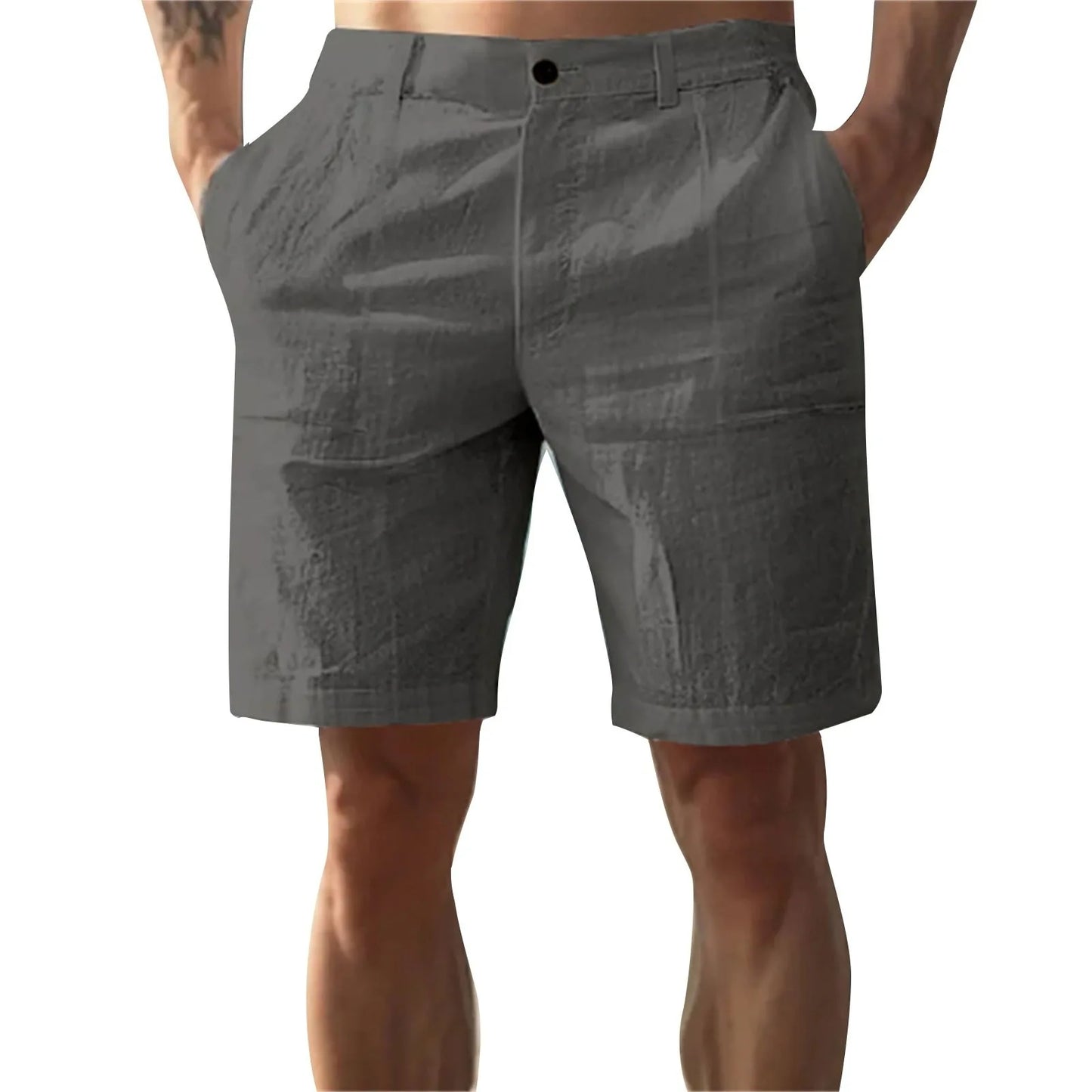 2025Men's Solid Color Casual Short Pants Linen Beach Breathable Comfortable Straight Short Trousers Hawaiian Holiday Men'S Pants