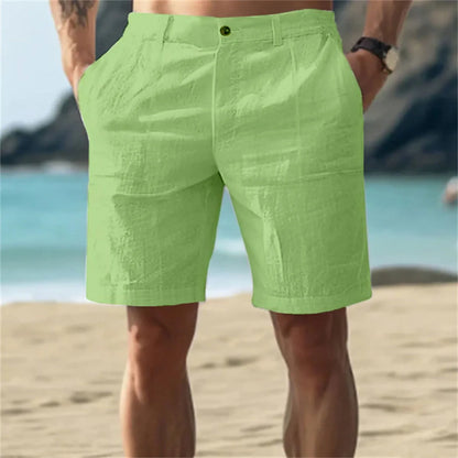 2025Men's Solid Color Casual Short Pants Linen Beach Breathable Comfortable Straight Short Trousers Hawaiian Holiday Men'S Pants