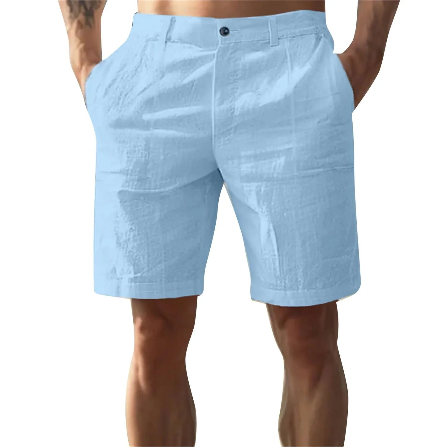 2025Men's Solid Color Casual Short Pants Linen Beach Breathable Comfortable Straight Short Trousers Hawaiian Holiday Men'S Pants