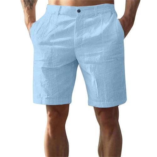 2025Men's Solid Color Casual Short Pants Linen Beach Breathable Comfortable Straight Short Trousers Hawaiian Holiday Men'S Pants
