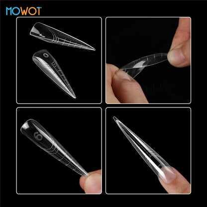 MOWOT 70pcs/140pcs Dual Nails Forms for Poly Nail Gel Full Cover Nail Extension Quick Building Gel Molds Acrylic Nail Top Forms