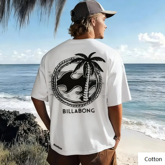 Surf - Trendy - Themed Crew Neck T - Shirt Showcasing A Distinctive Palm Tree - Surf - Design Autumn and Winter Large Loose