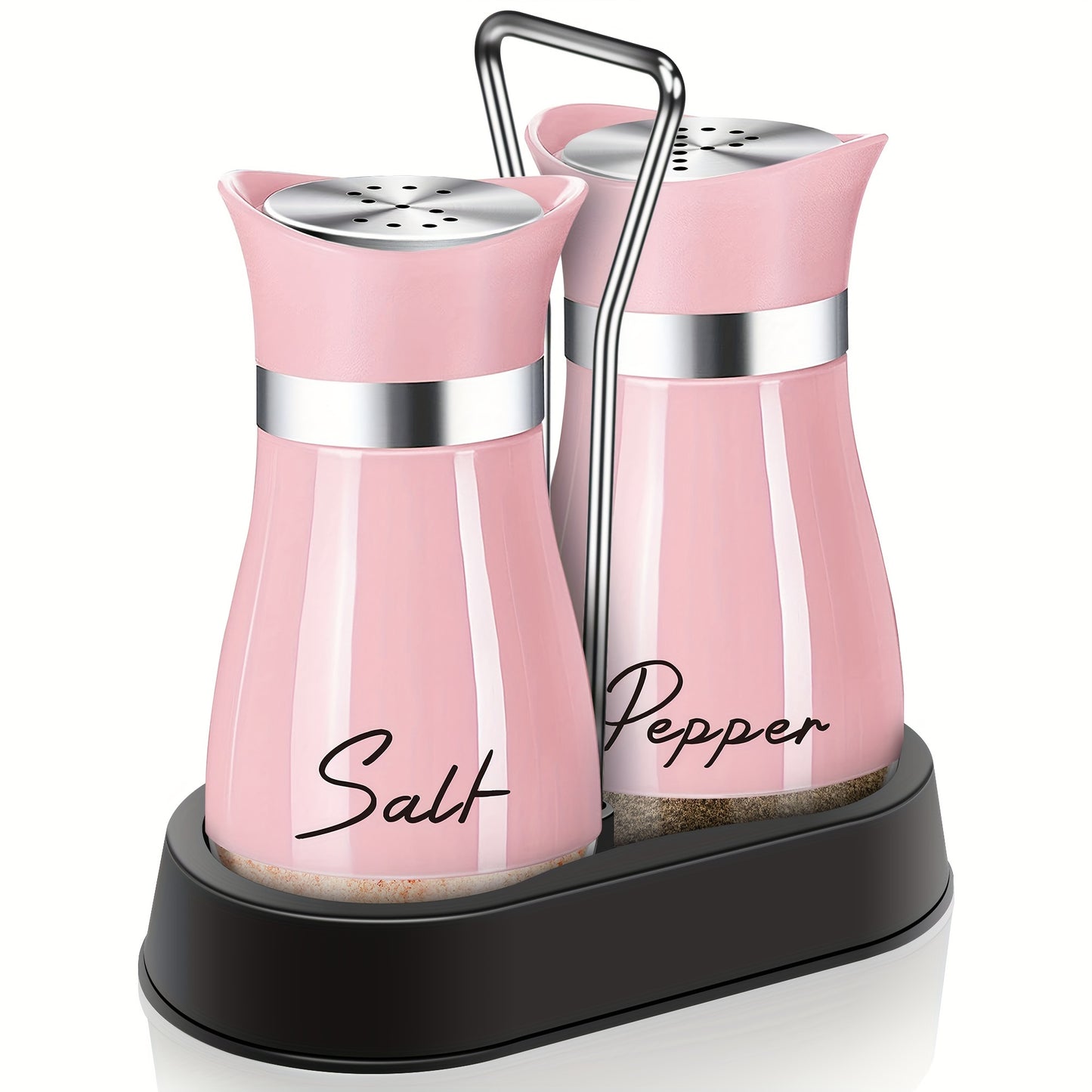 Pink Salt And Pepper Shakers Set with Holder, 4oz Kitchen Decor And Accessories Home Essentials Cute Household Items for Mother's Day Housewarming Gift Refillable Design (Pink) father gift