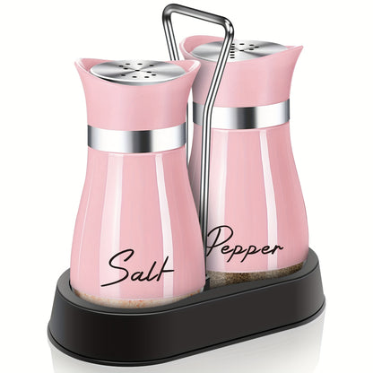 Pink Salt And Pepper Shakers Set with Holder, 4oz Kitchen Decor And Accessories Home Essentials Cute Household Items for Mother's Day Housewarming Gift Refillable Design (Pink) father gift