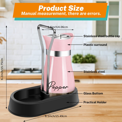 Pink Salt And Pepper Shakers Set with Holder, 4oz Kitchen Decor And Accessories Home Essentials Cute Household Items for Mother's Day Housewarming Gift Refillable Design (Pink) father gift