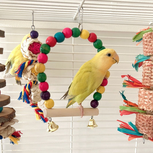 Parrot Toy Combo Set, Colorful Bead Swing, Fabric Rope Chew Toys, Bird Perching Habitat, Durable Biting and Grinding Vine Ball, Multi-Functional Pet Accessories for Cockatiels and Parakeets