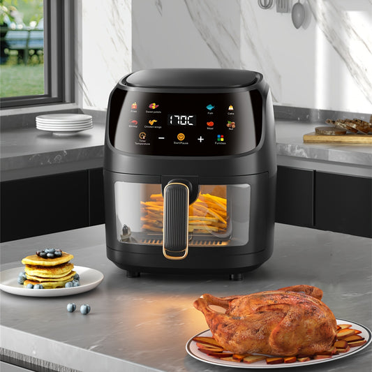 6L Large Capacity Air Fryer with Colorful Touchscreen & Smart Control - Adjustable Timer & Temperature, Family-Sized Electric Fryer for Chicken, Fries, Healthy Oil-Free Cooking, Air Fryer Accessories