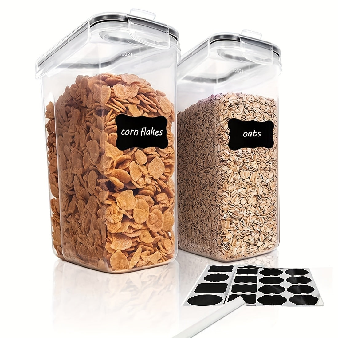 2/4 Pack BPA-Free Plastic Airtight Food Storage Containers 2.5L/88oz - 4pcs Set with Labels, Black, Dishwasher Safe, Stackable & Stackable Design for Cereal, Snacks, Sugar - Space-saving Kitchen Organization, Cereal Dispenser