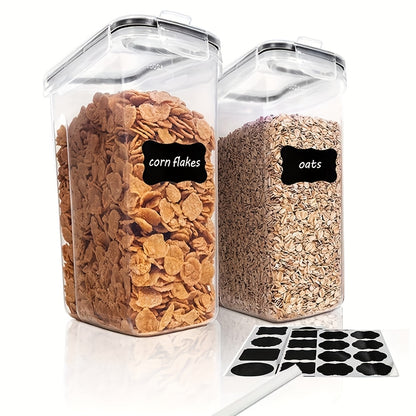 2/4 Pack BPA-Free Plastic Airtight Food Storage Containers 2.5L/88oz - 4pcs Set with Labels, Black, Dishwasher Safe, Stackable & Stackable Design for Cereal, Snacks, Sugar - Space-saving Kitchen Organization, Cereal Dispenser
